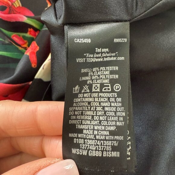 TED BAKER Bismii Toucan Print Multicolor Tropical Black Bodycon Midi Dress - Picture 9 of 14